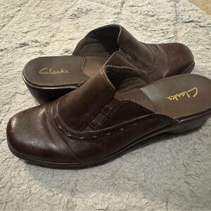 Clarks Dark Brown Leather Mules